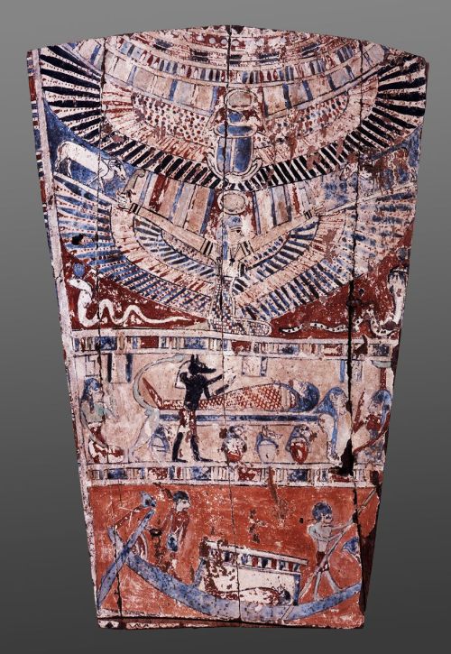 Mourning scene in a fragment of a coffin. V century BC. Ancient Egypt. Museum of Budapest