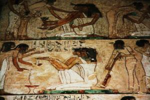 musician girls in Rekhmire's tomb. Ancient Egypt